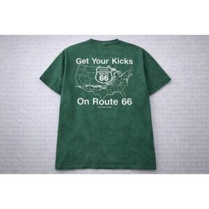 VINTAGE 1994 ROUTE 66 MAP TEE LARGE GREEN SINGLE STITCH USA